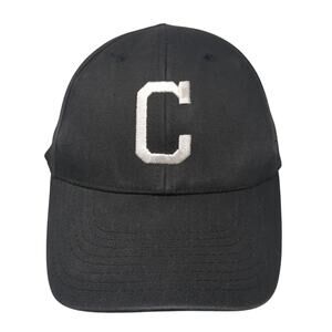 C Strapback Baseball Cap Black One Size Adjustable Embroidered 6 Panel TCK